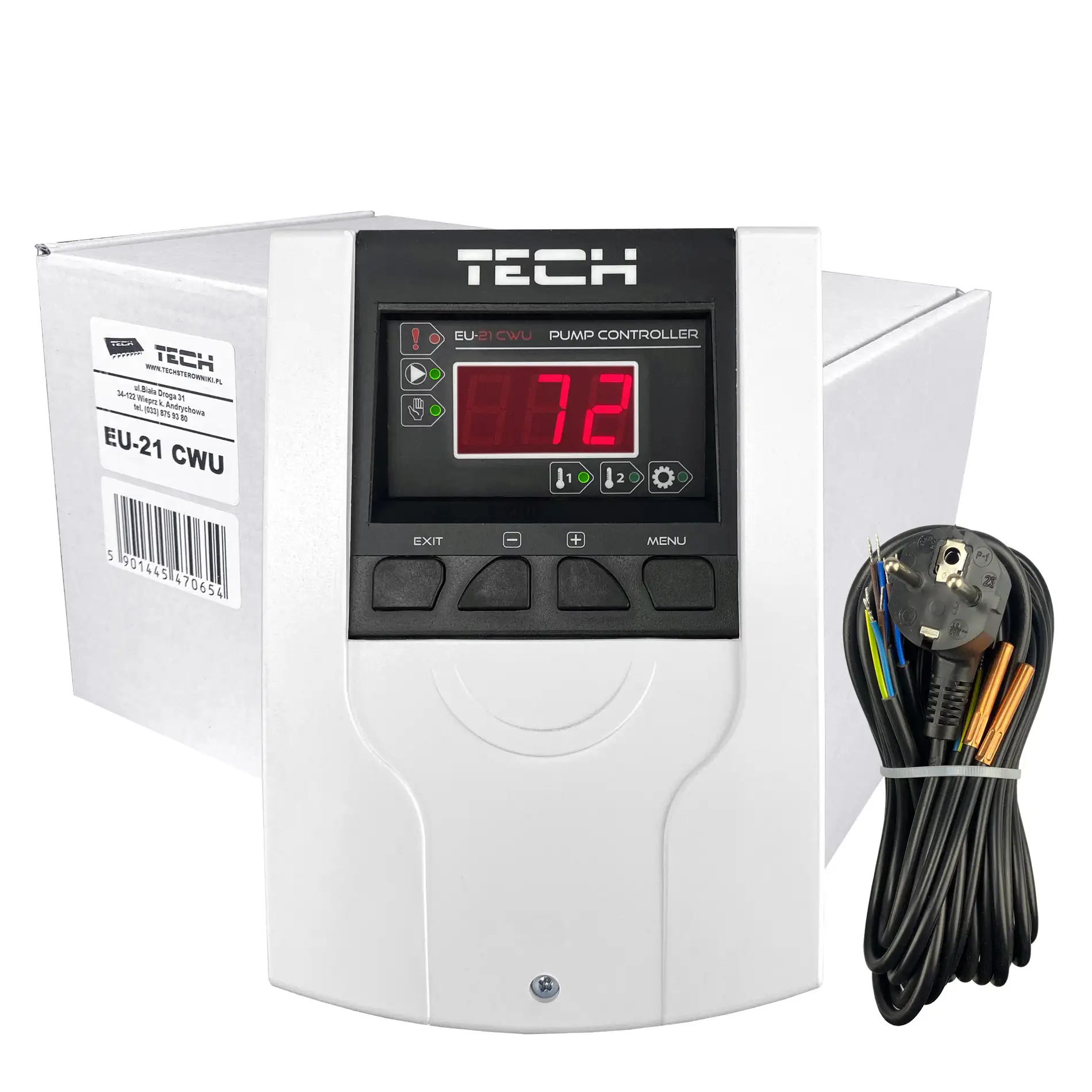 Tech EU-21 CWU Temperaturdifferenzregler für eine Umwälzpumpe mit eingebautem Pumpenschutz