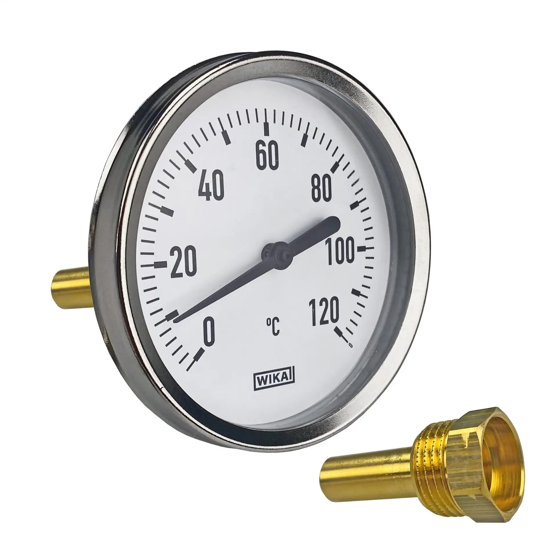 Bimetall Zeigerthermometer DN 15 (1/2") Ø 80mm 0-120 °C