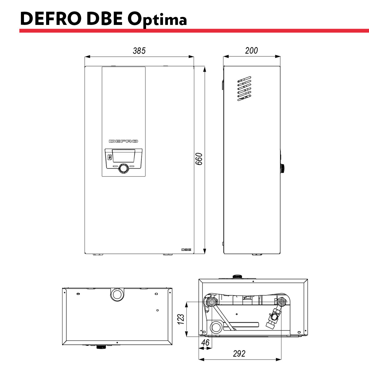 Defro DBE Optima Elektroheizkessel Bild Abmessungen