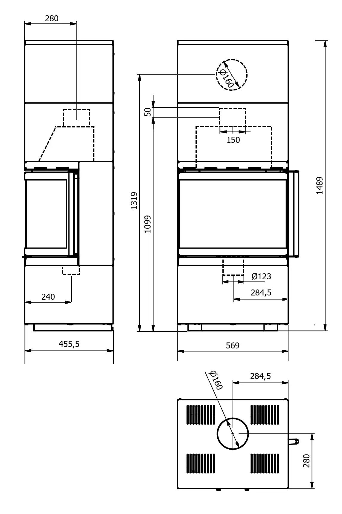 Kaminofen Wamsler Modulo U 150 Abmessungen